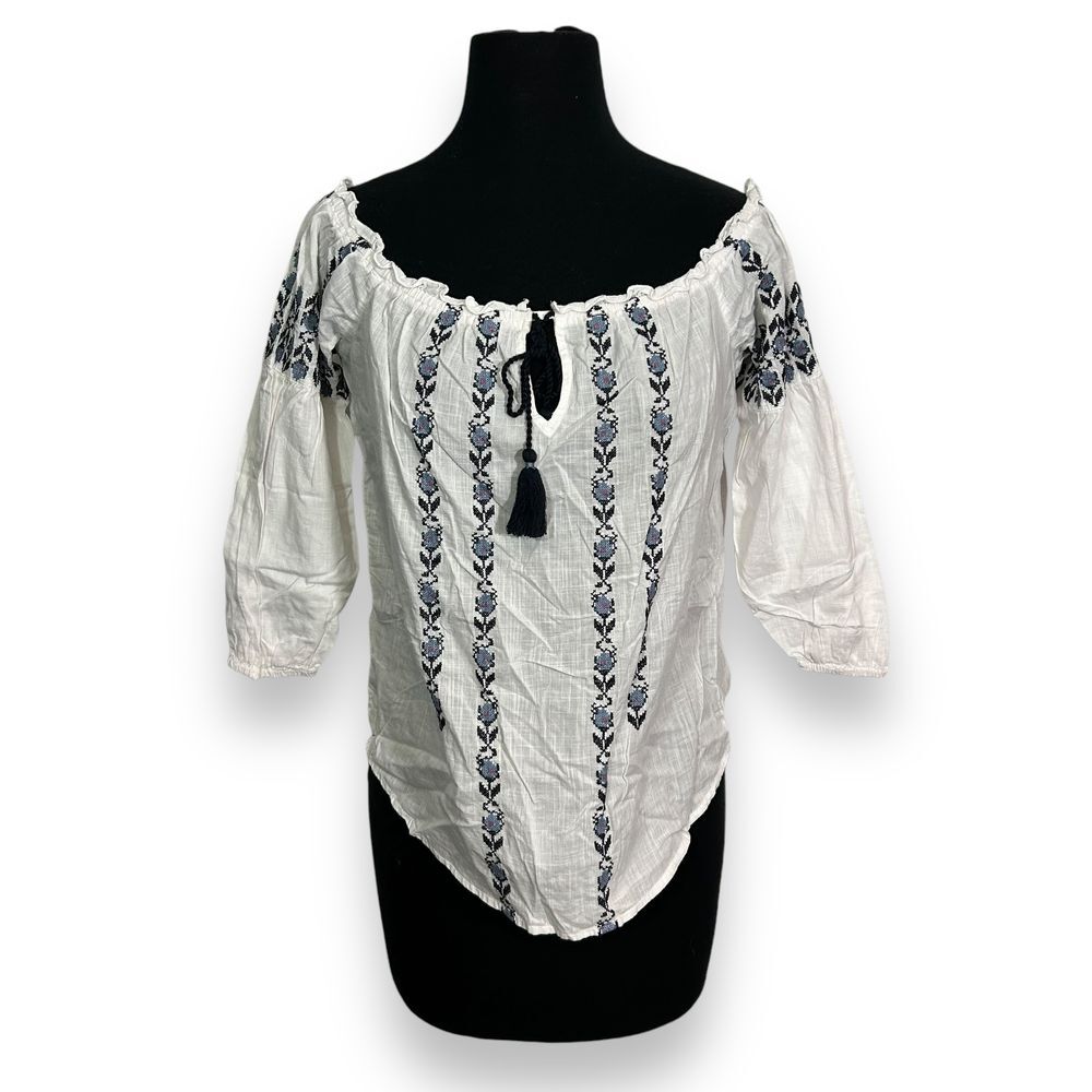 Abercrombie and Fitch Boho Peasant Blouse Floral Embroidery White Top Womens Sm